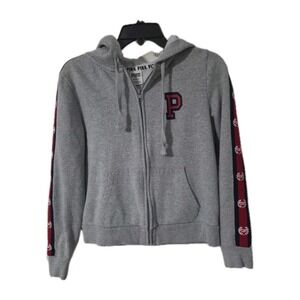 Victorias Secret PINK Gray Zip Hoodie Red Cropped, Size Small
